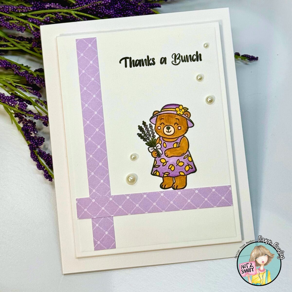 Read more about the article Quick & Adorable Card Using the Not 2 Shabby Lemon Love & Lavender Hug Set